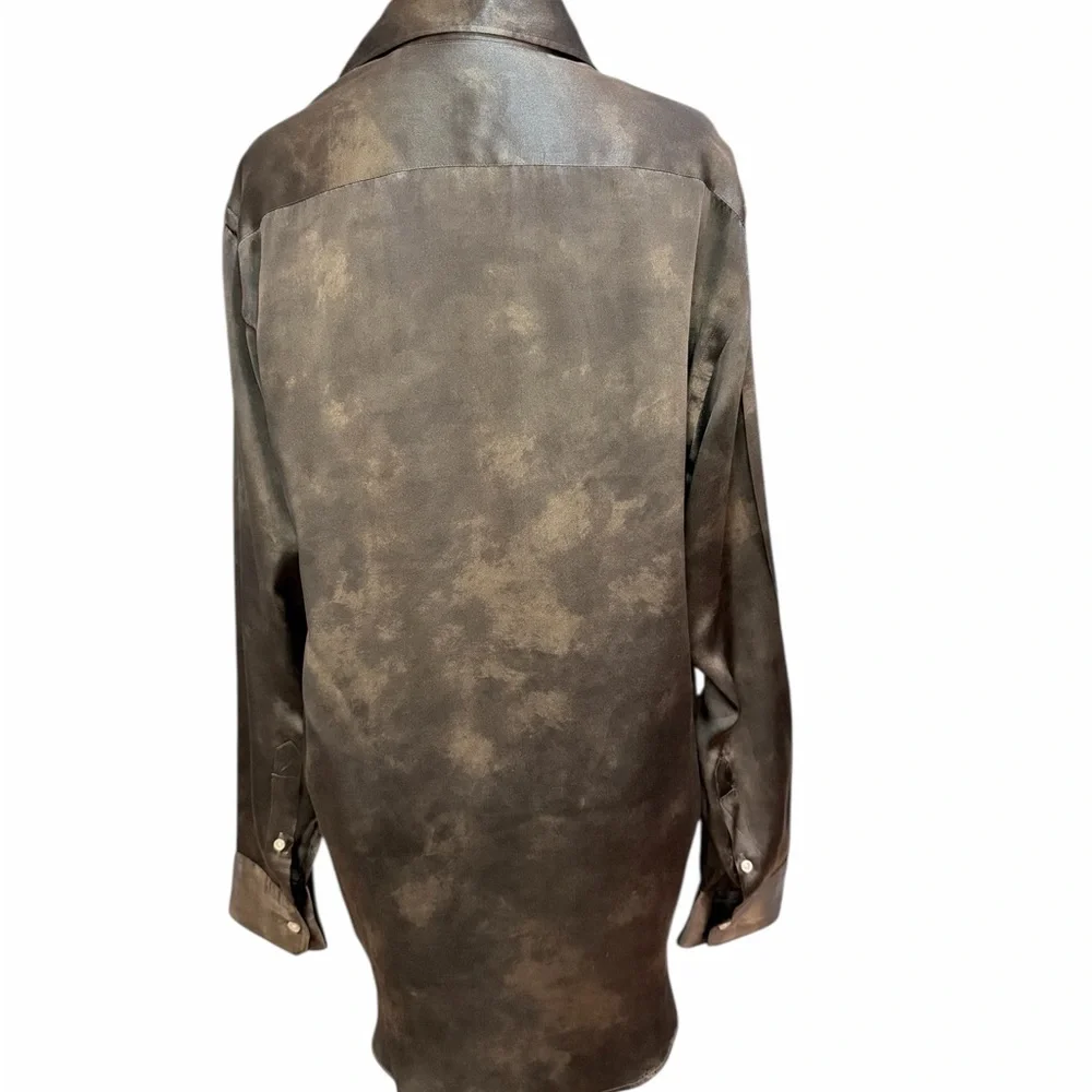 Armani Collezioni Green and Black Marbled 100% Silk Button Down Shirt - Picture 4 of 12